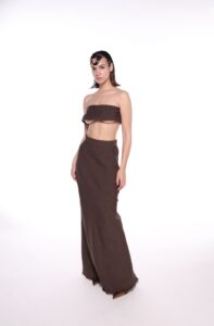 REGUSH Berna Brown Linen Shirt and Skirt 4